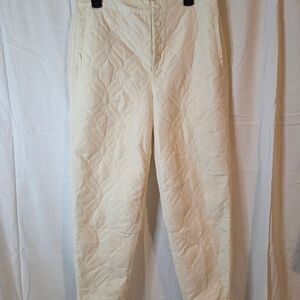 Fabletics Women's Cream Quilted Lined Winter Pants Tapered Ankle Size L